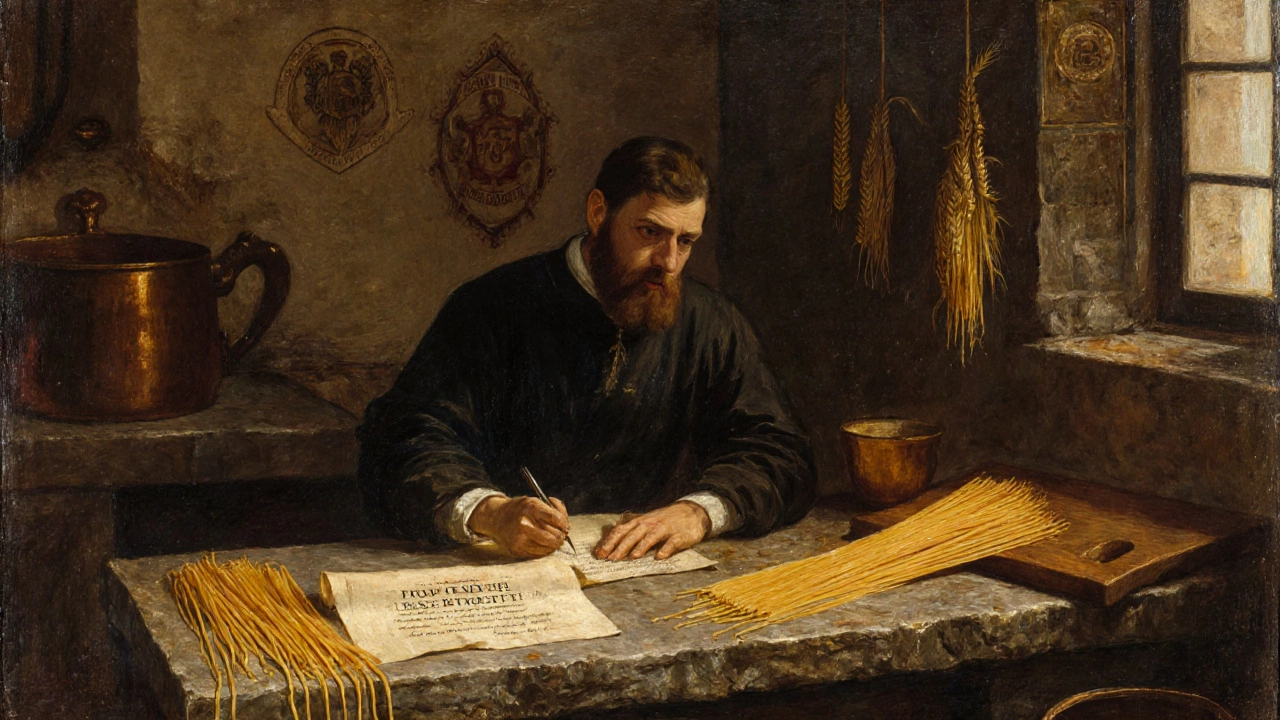 Renaissance chef Scappi writes about unbroken pasta in a candlelit kitchen.
