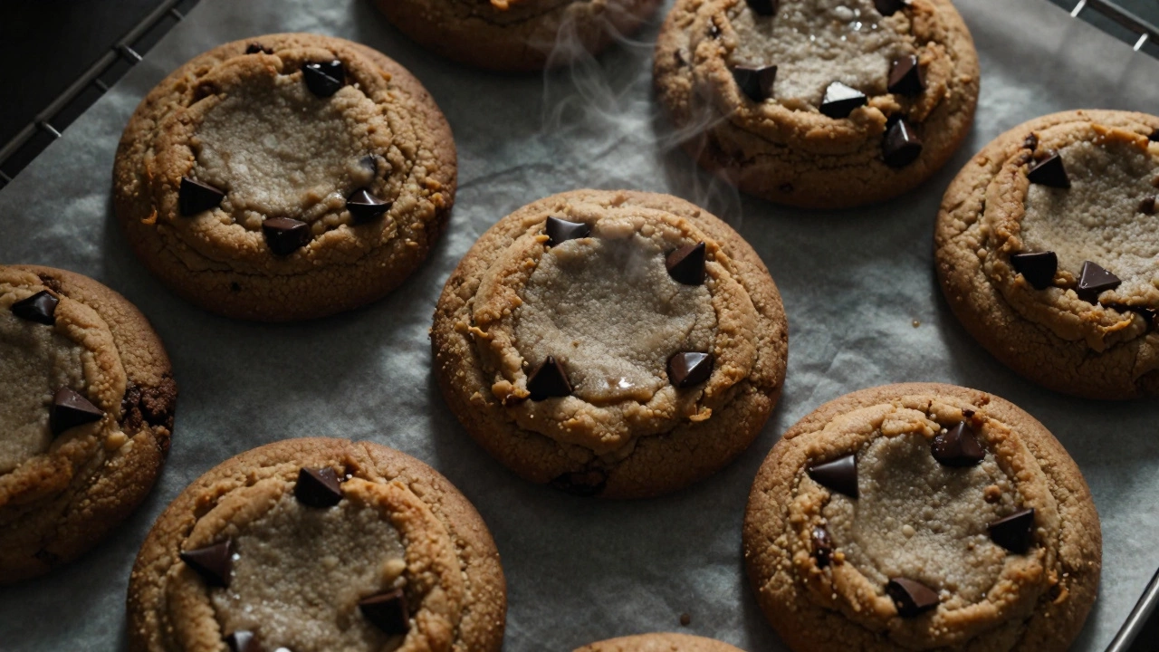 Freshly baked chewy cookies on a cooling rack