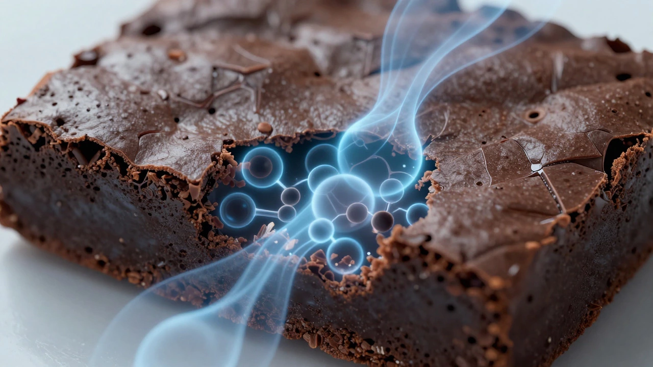 Abstract view of moisture migration and starch changes in a brownie