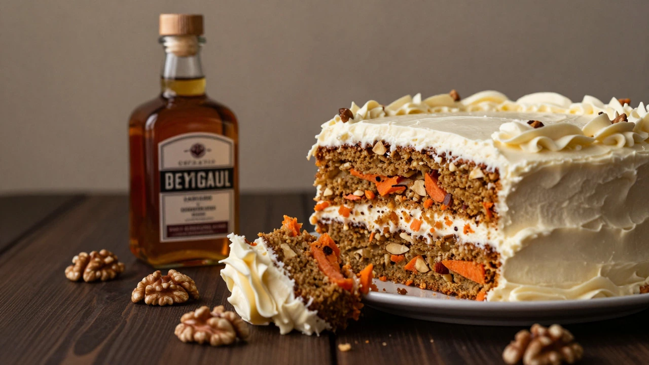 Semi-naked carrot cake with cream cheese frosting and walnuts