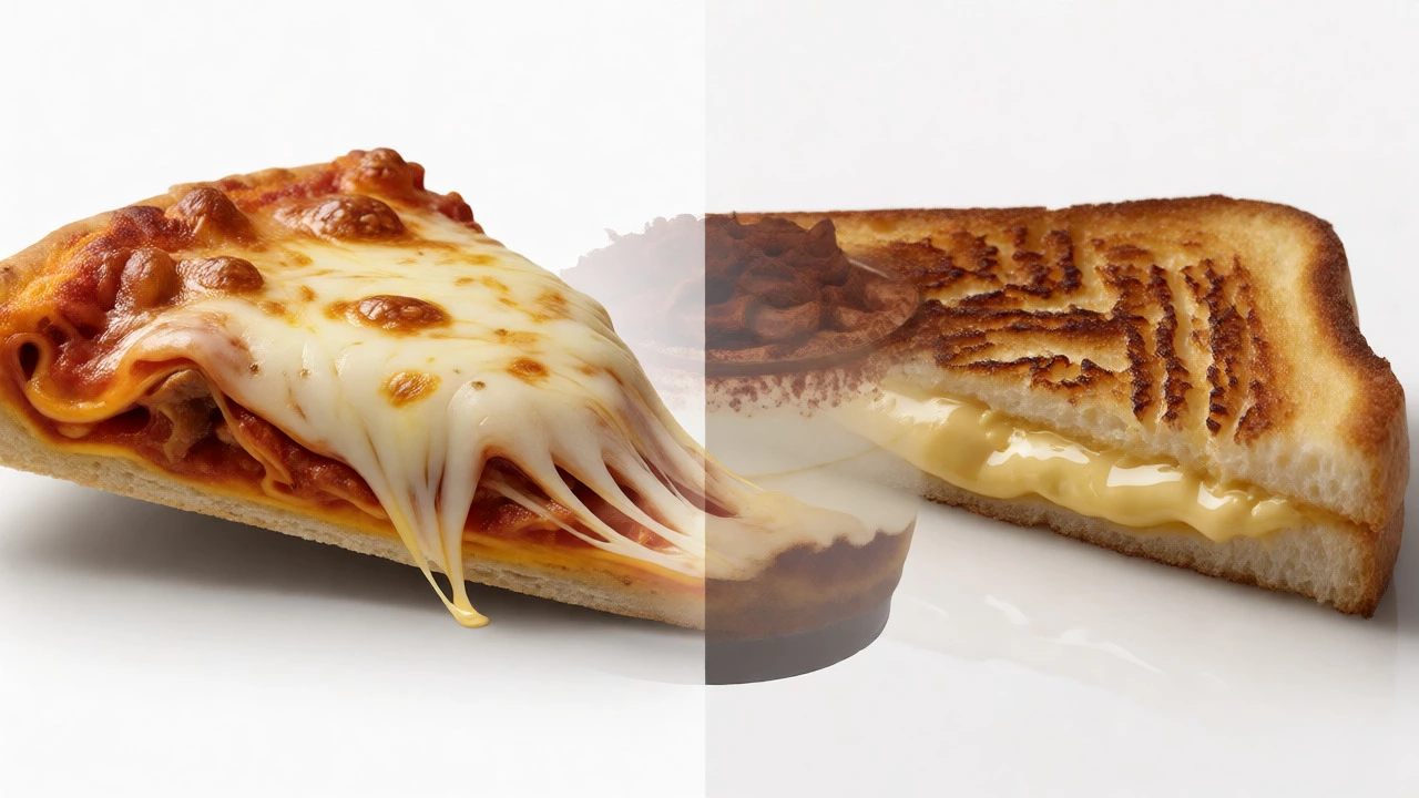Comparison of melted mozzarella on pizza versus firm grilled prato cheese