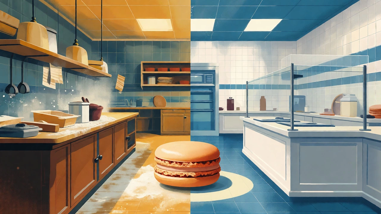 Split view of risky vs safe bakery environments