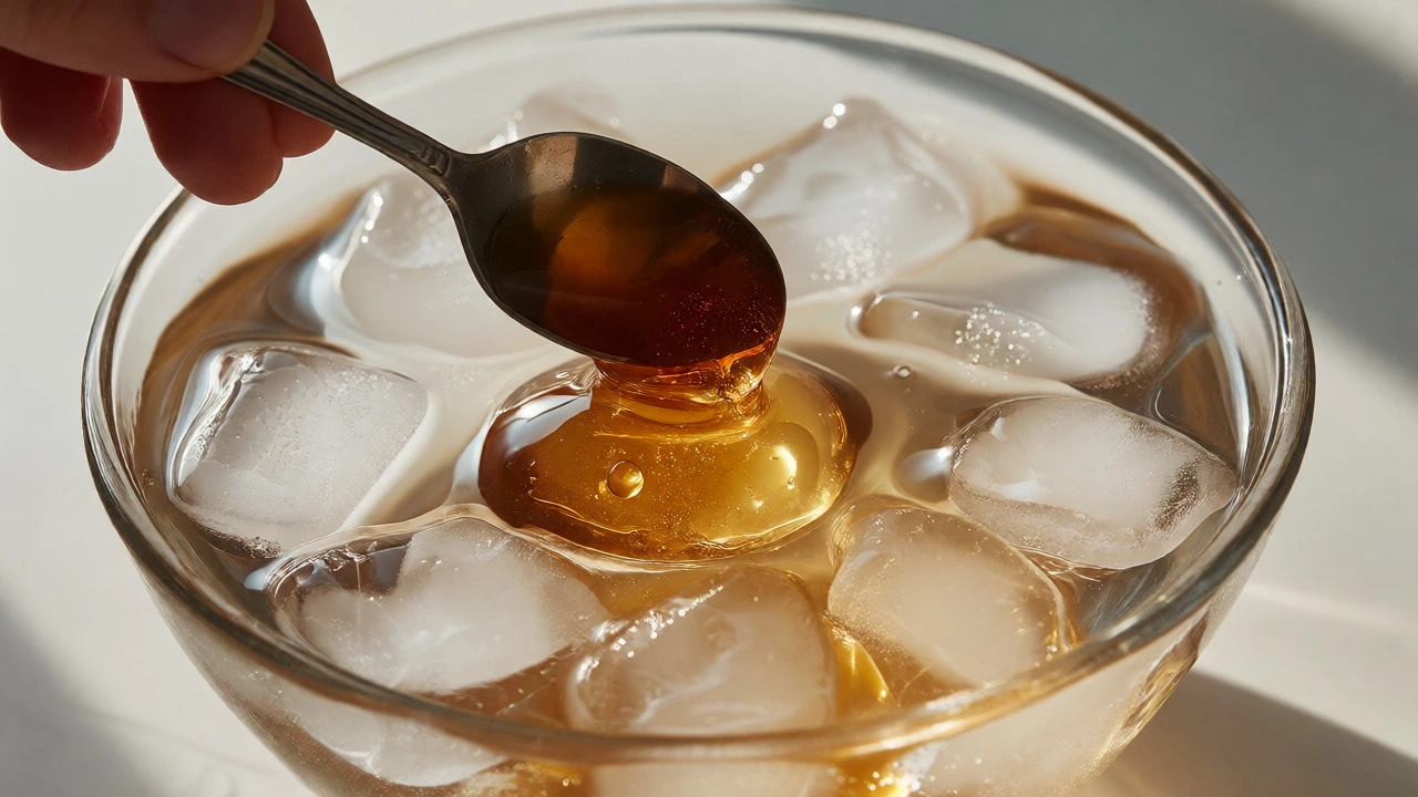 Testing fudge doneness by dropping hot syrup into a bowl of ice water